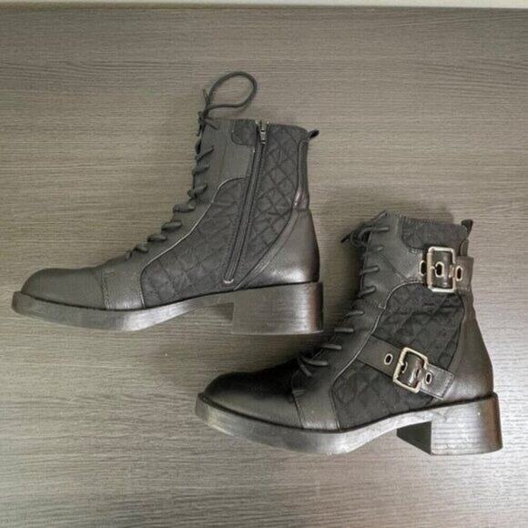 Rocket Dog Pearly Womens Combat Boots 9.5 Black Quilted Lace Up Buckle Moto Zip - Picture 6 of 10
